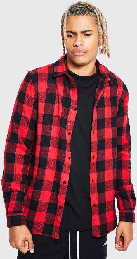 boohoo Tall Geruit Buffalo Overhemd Met Lange Mouwen, Red