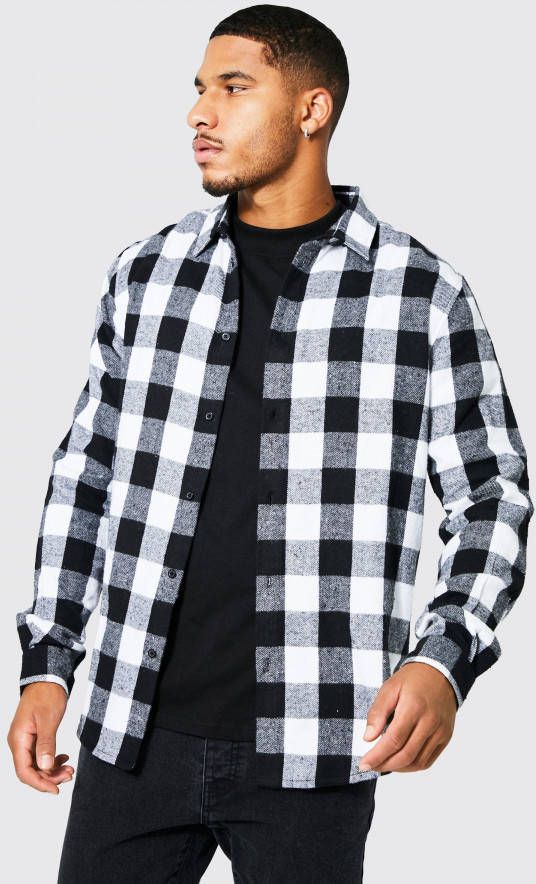 boohoo Tall Geruit Buffalo Overhemd Met Lange Mouwen, White