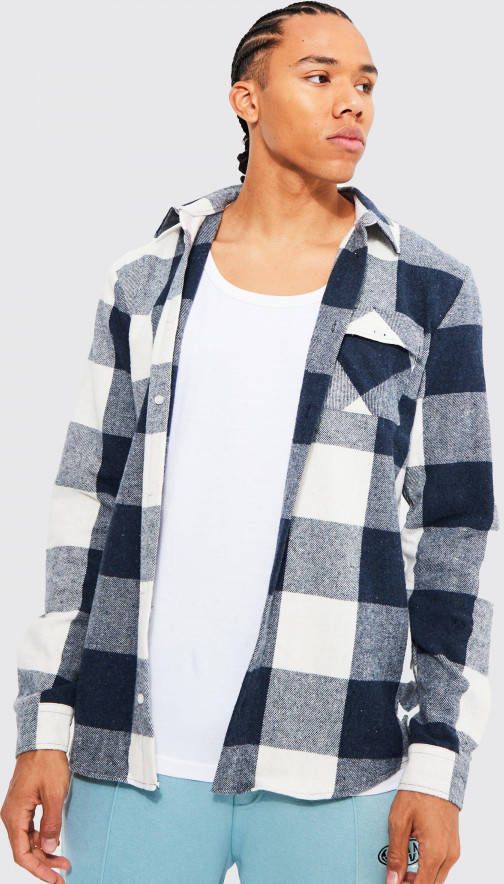 boohoo Tall Geruite Buffalo Overhemd, Navy