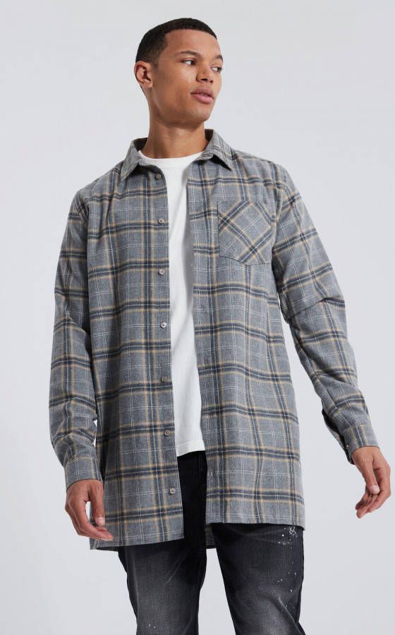 boohoo Tall Grijs Geruit Long Line Overhemd Met Lange Mouwen, Grey