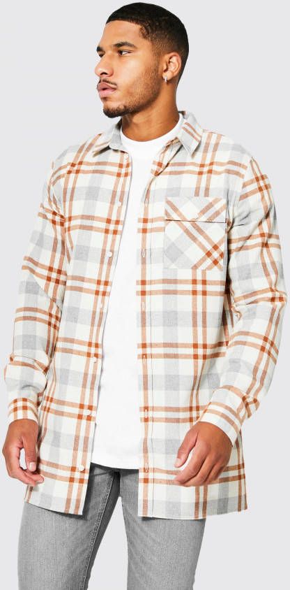 boohoo Tall Grijs Geruit Long Line Overhemd Met Lange Mouwen, Grey