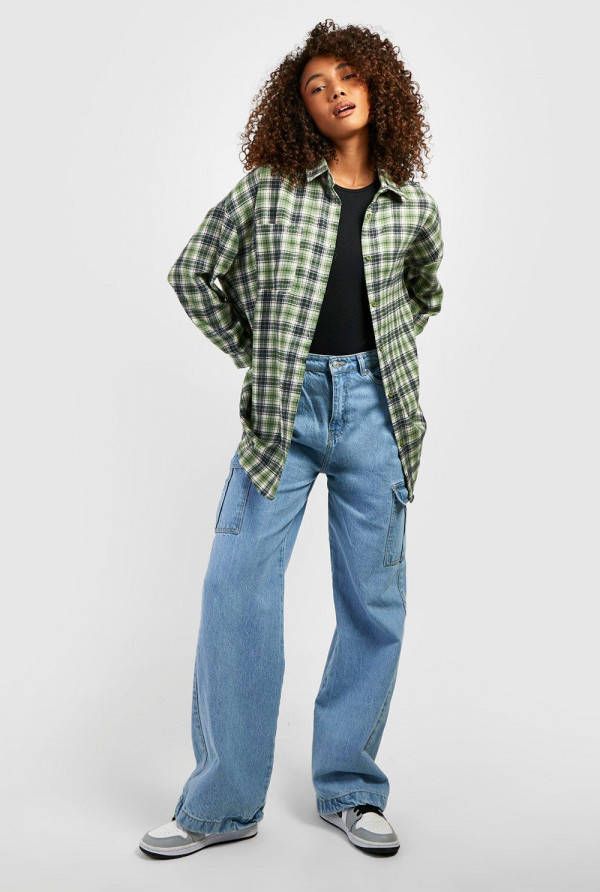 boohoo Tall Oversized Geruit Overhemd, Khaki