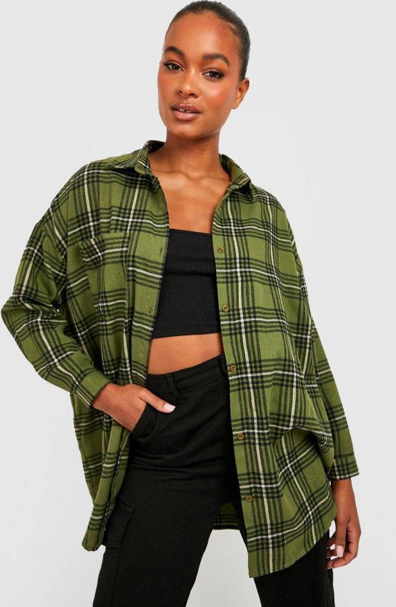 boohoo Tall Oversized Geruit Overhemd, Khaki