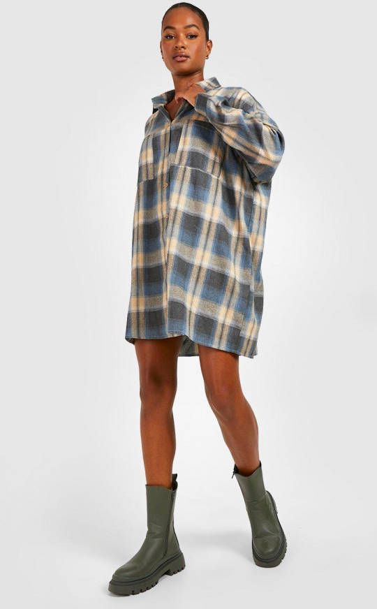 boohoo Tall Oversized Geruite Blousejurk, Stone