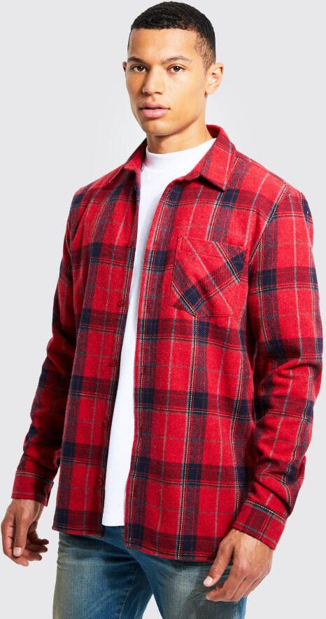 boohoo Tall Tartan Geruit Overhemd Met Lange Mouwen, Red
