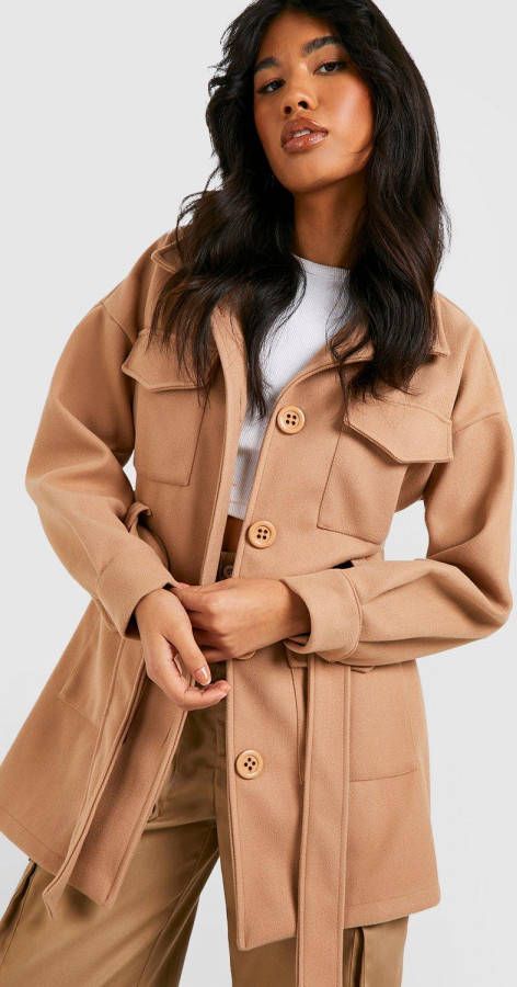 boohoo Utility Tussenjas Met Ceintuur, Camel
