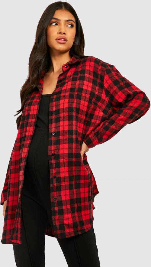 boohoo Zwangerschap Oversized Geruite Blouse, Red
