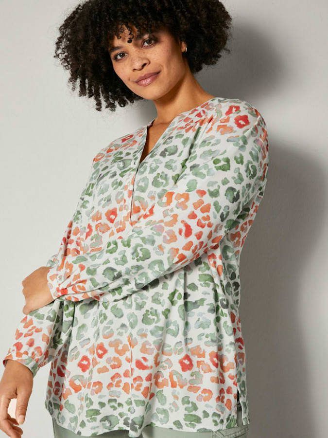 Angel of Style Blouse met animalprint Offwhite/Olijf/Koraal