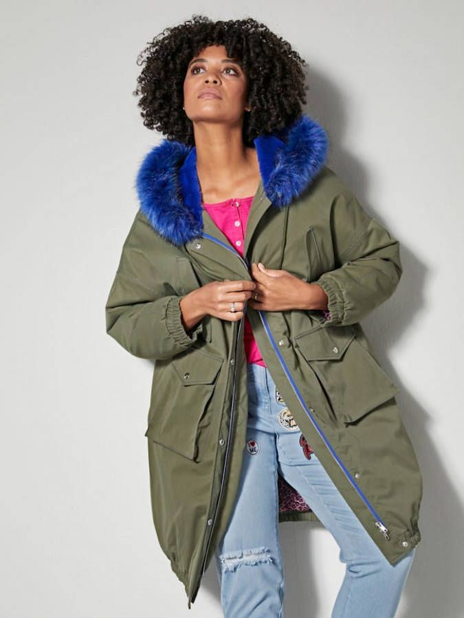 Angel of Style Parka met beleg van imitatiebont aan de capuchon Kaki/Pink