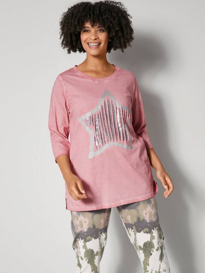 Angel of Style Shirt met folieprint en pailletten Rozenhout