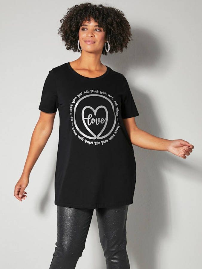 Angel of Style Shirt met glitterstatementprint Zwart