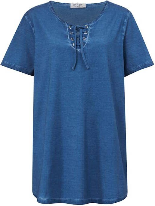 Angel of Style Shirt met trendy sierveters Jeansblauw