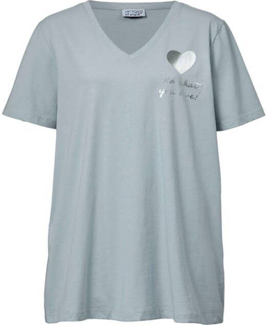 Angel of Style Shirt met zilverkleurige folieprint Lichtblauw