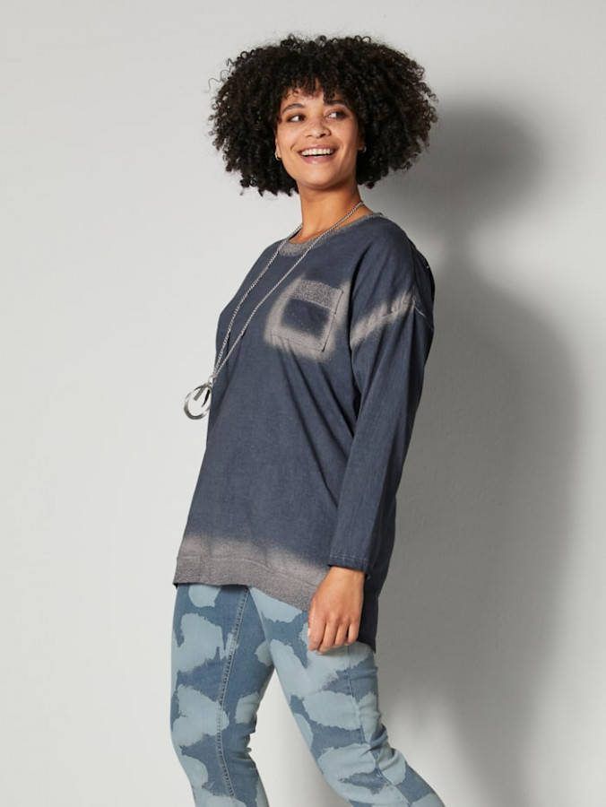 Angel of Style Sweatshirt met borstzak Rookblauw