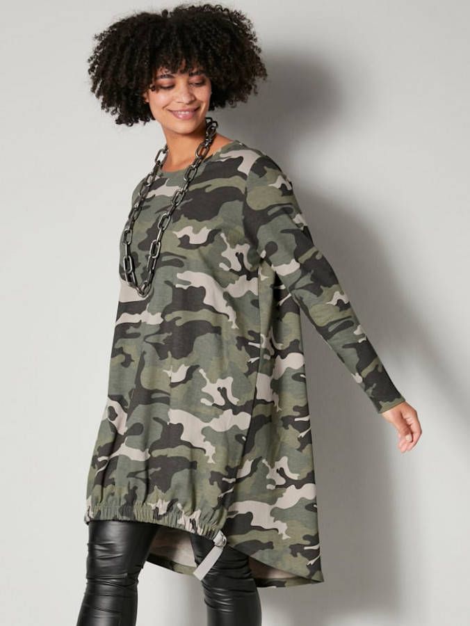 Angel of Style Sweatshirt met camouflagepatroon allover Olijf/Champagne