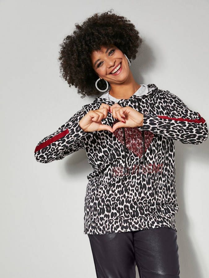 Angel of Style Sweatshirt met paillettenmotief Zwart/Beige/Rood