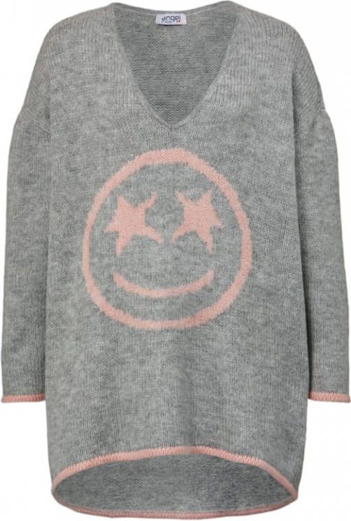 Angel of Style Trui met smiley Lichtgrijs/Roze