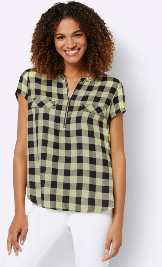 Blouse met korte mouwen in zwart/citroen bedrukt van heine
