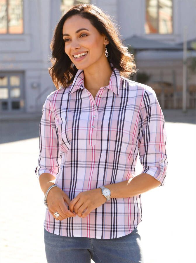 Geruite blouse in roze/marine geruit van heine