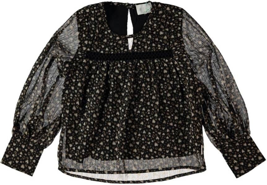 AI&KO semi transparante top Vayenne met all over print zwart/bruin