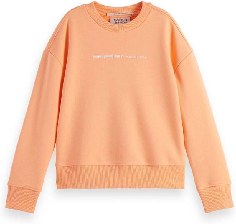 Scotch and Soda Truien Girls Loose Fit Artwork Sweatshirt Oranje