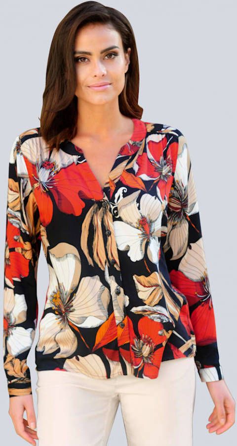 alba moda Blouse met bloemenprint Zwart/Rood/Beige