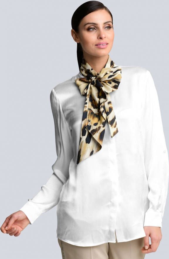 alba moda Blouse met gedessineerde sjaalkraag Wit