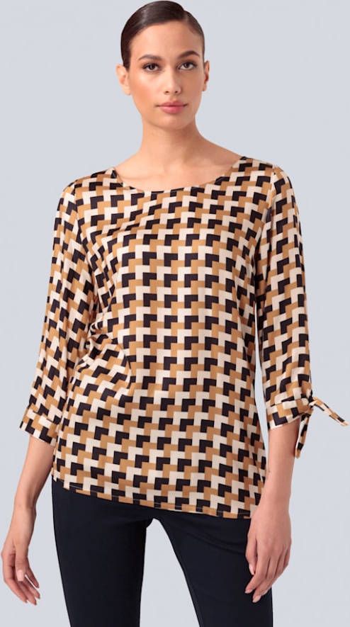 alba moda Blouse met grafische print Zwart/Ecru/Mosterdgeel