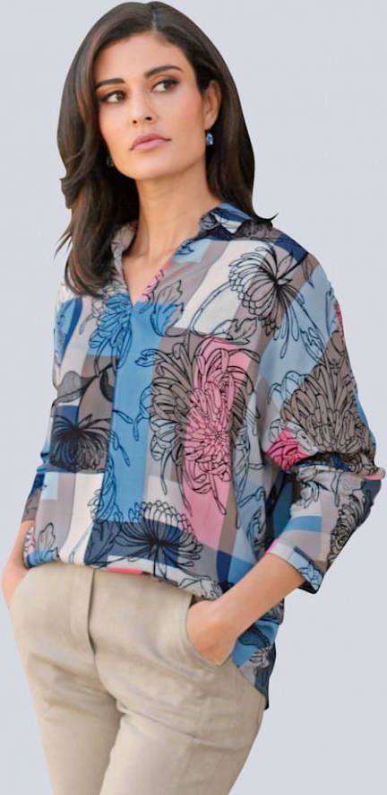 alba moda Blouse met overhemdkraag Berry/Steen/Blauw