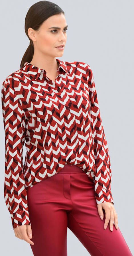 alba moda Blouse met overhemdkraag Rood/Offwhite