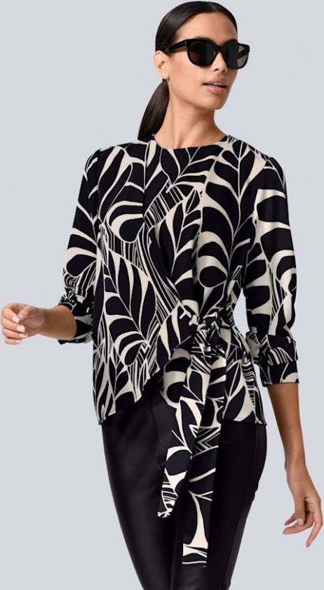 alba moda Blouse met trendy print Zwart/Ecru