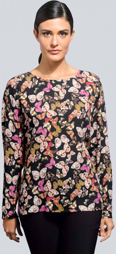 alba moda Blouse met vlinderprint Zwart/Pink/Multicolor