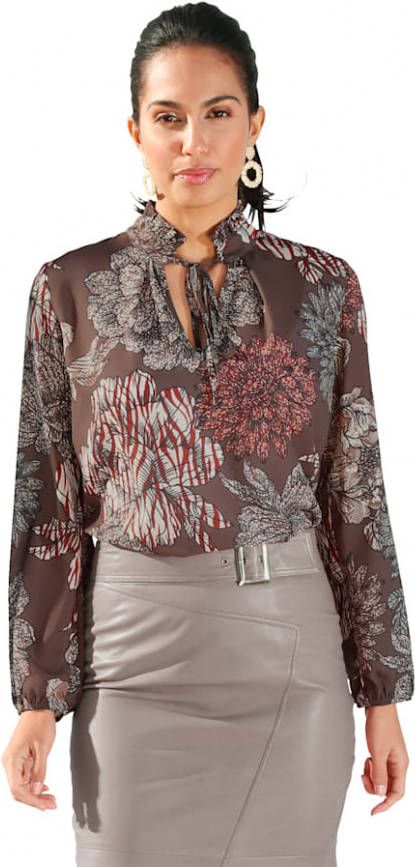 AMY VERMONT Blouse met bloemenprint Kaki/Oranje