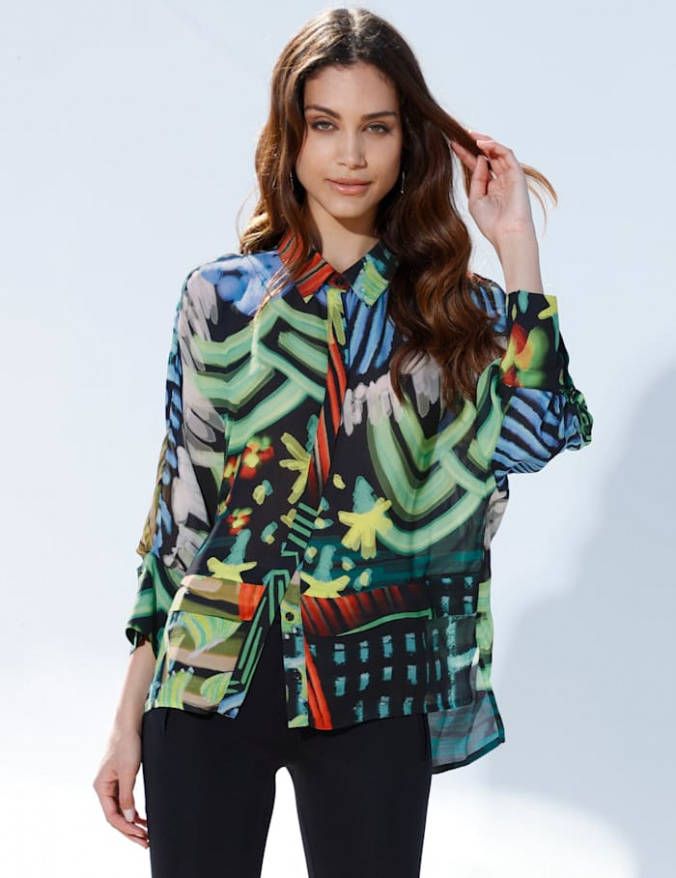 AMY VERMONT Blouse met bloemenprint rondom Zwart/Multicolor