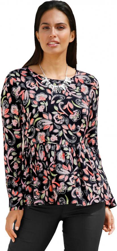 AMY VERMONT Blouse met volant aan de mouwzomen Zwart/Multicolor