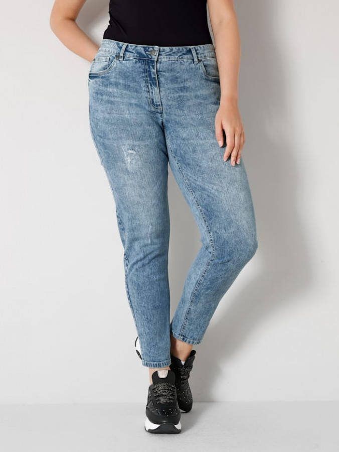 Angel of Style Boyfriendjeans met destroyed effecten Blue stone