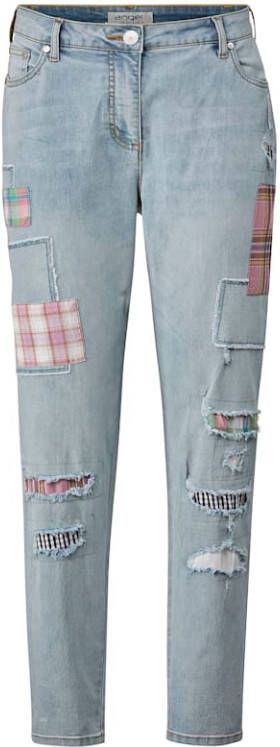 Angel of Style Jeans met geruite en gestreepte patches Blue bleached