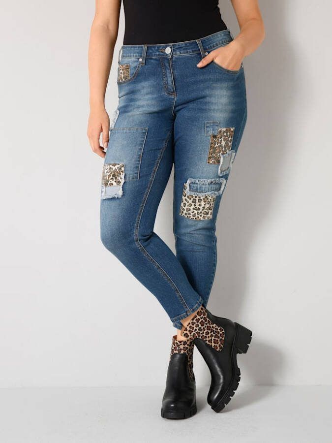 Angel of Style Jeans met patches met animalprint Blue stone