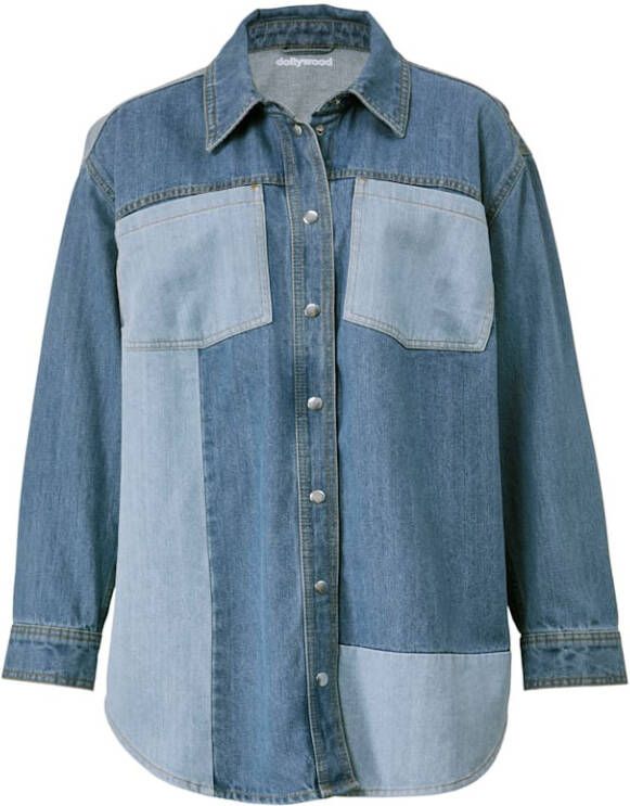 Angel of Style Jeansoverhemd in coole patchworklook Blue stone