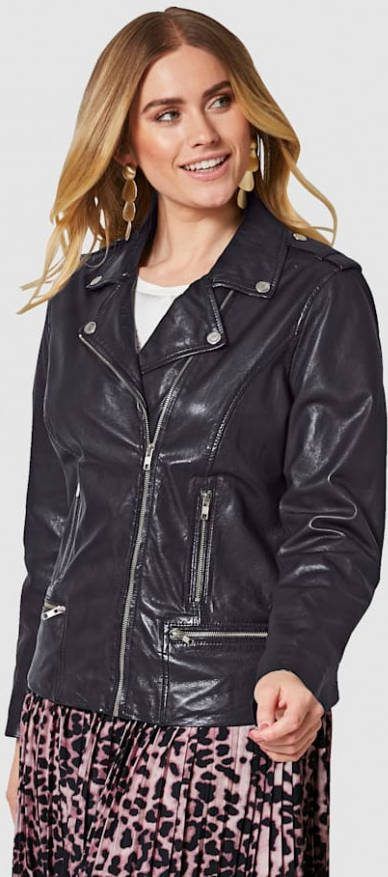 Angel of Style Leren jasje in bikerstyle Zwart