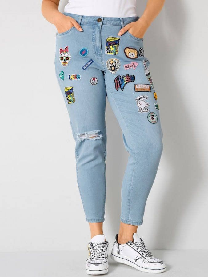 Angel of Style Mom jeans met patches Blue bleached