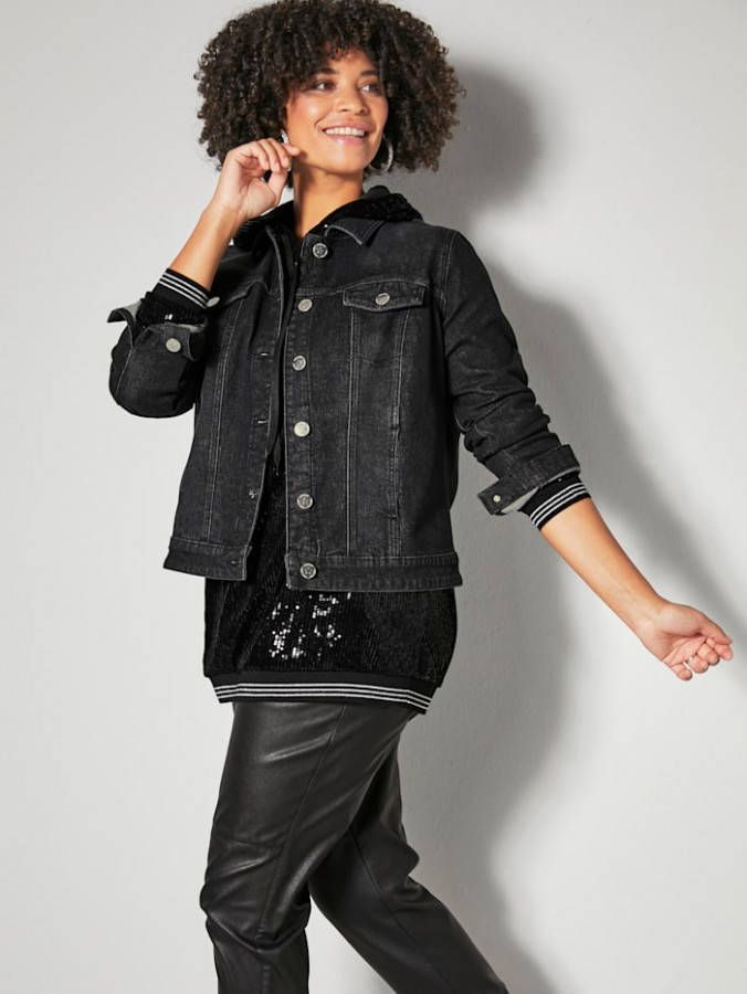 Angel of Style Spijkerjasje met decoratief kant achter Black