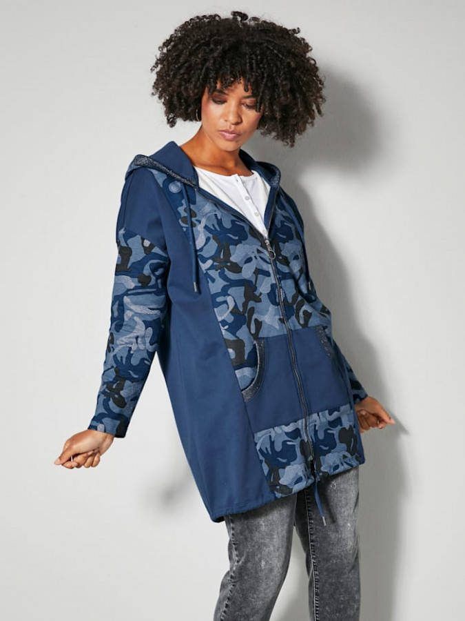 Angel of Style Sweatvest met zak op de buik Antraciet/Blauw
