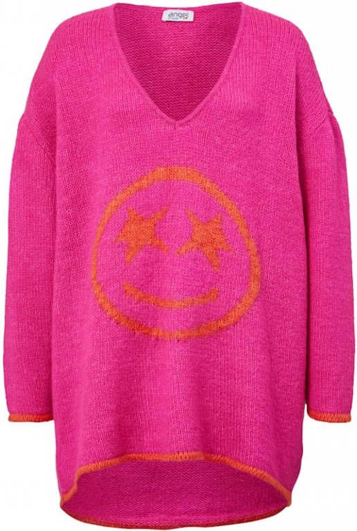 Angel of Style Trui met smiley Pink/Oranje