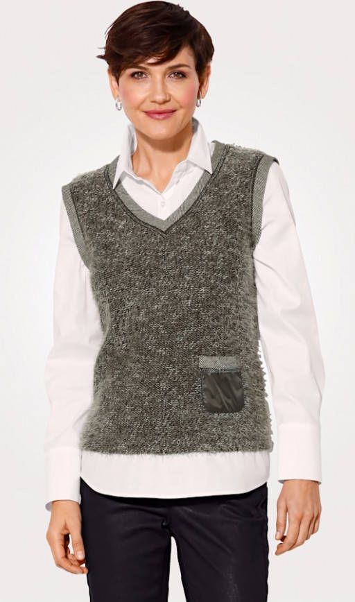 justWhite Blouse in 2 in 1 look Kaki/Wit