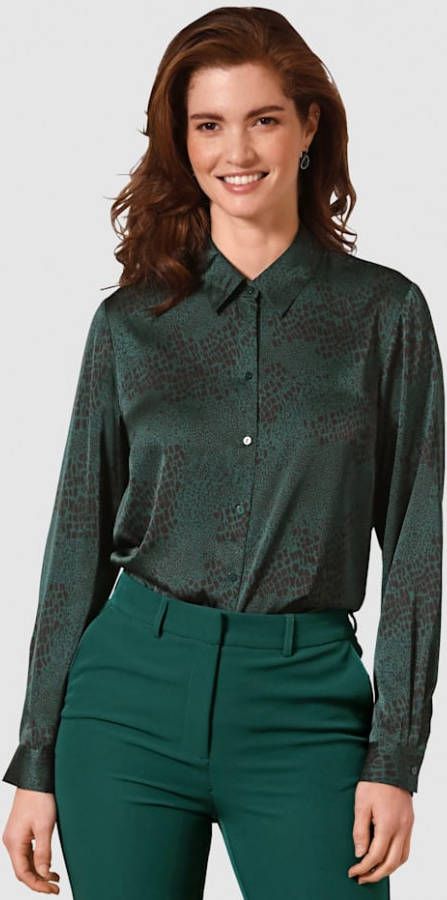 Komplimente Blouse met animaldessin Zwart/Smaragdgroen