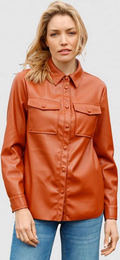 laura kent Imitatieleren blouse met borstzakken Cognac
