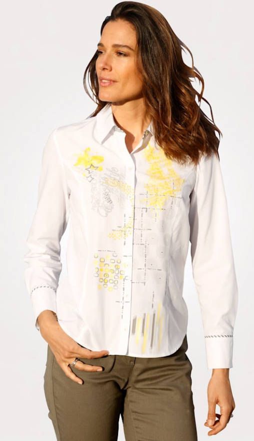 MONA Blouse met abstracte print Wit/Geel