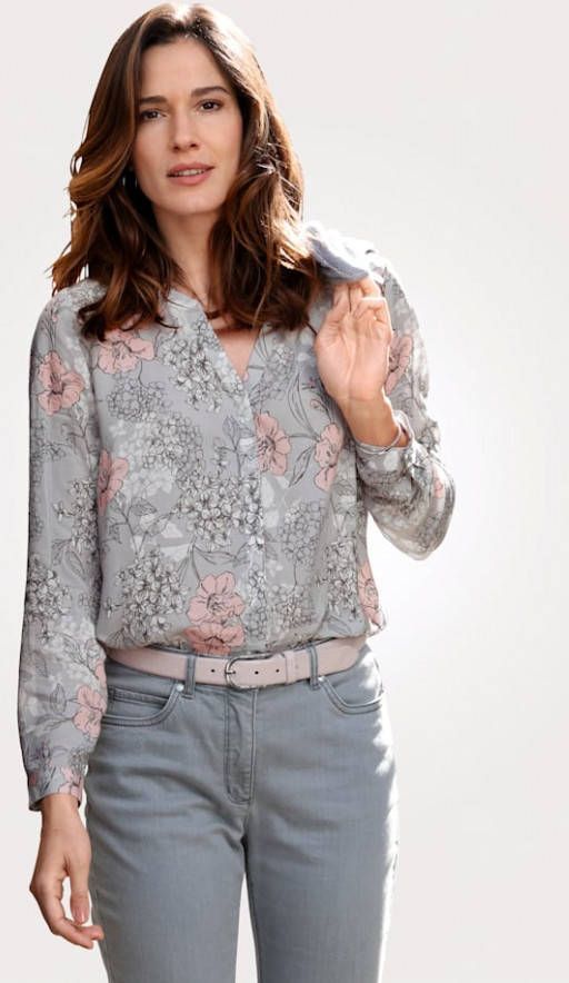 MONA Blouse met bloemenprint Grijs/Roze/Antraciet