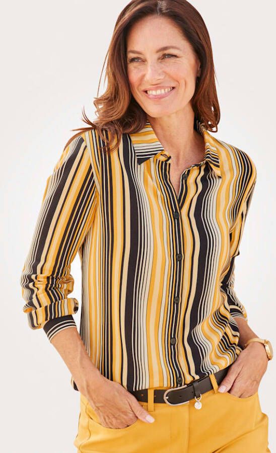 MONA Blouse met indrukwekkende strepenprint Mosterdgeel/Zwart